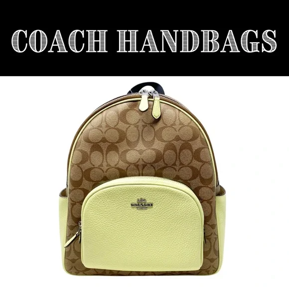 Coach | Bags | Coach Court Backpack Khaki Signature Canvas 
